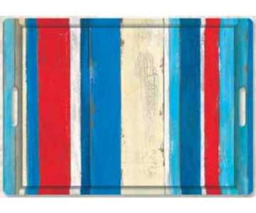 Stripes on Wood blau Tablett m. Griffen 45x31 cm