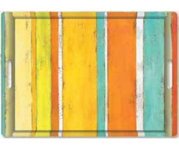 Stripes on Wood orange Tablett m. Griffen 45x31 cm