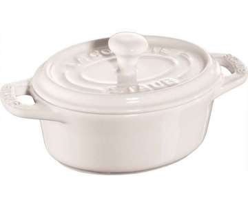 Keramik Mini Cocotte oval, weiss 0.2l / 11 cm