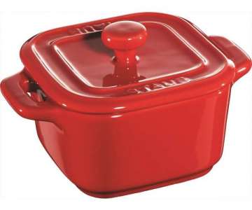 Keramik Mini Cocotte quadr. 2er Set kirschrot, 8cm