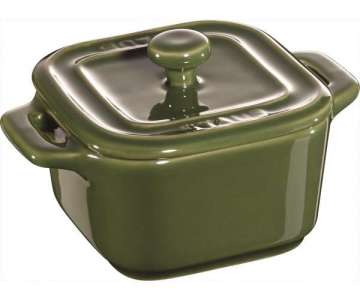 Keramik Mini Cocotte quadr. 2er Set basil, 8cm