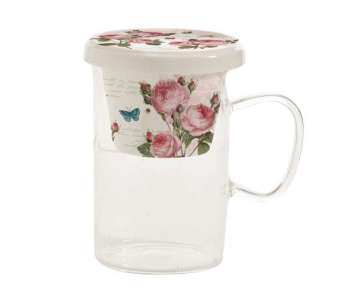 Romantic Roses Teeglas m. Siebeinsatz u. Deckel 325 ml