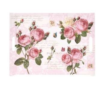 Romantic Roses Tablett m. Griffen 52x37 cm