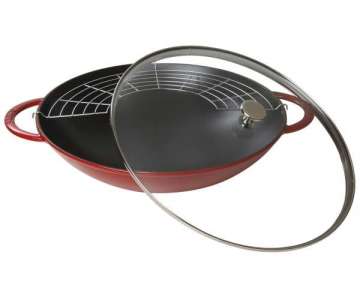 Wok Kirschrot mit Glasdeckel 5.7 lt., 37cm