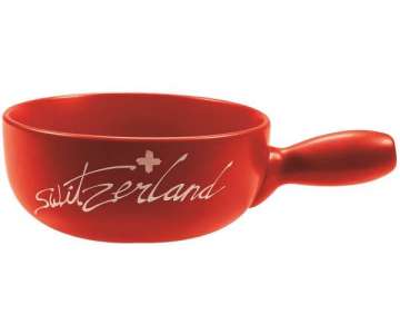 Fondue Caquelon rot mit Dekor Switzerland 22cm