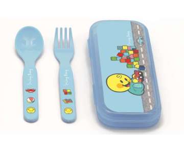 Smiley Baby blau, Besteck 2-er Set 14 cm