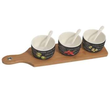 World of Party Appetizer Set m. 3. Schalen und Bambus Tablet