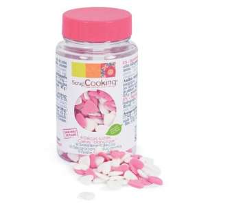 Dekozucker Herzen weiss/rosa 50 g