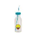 Soda Flasche m. Trinkhalm aqua blau/Emoticon zwinkern 55cl