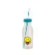 Soda Flasche m. Trinkhalm aqua blau/Emoticon zwinkern 55cl