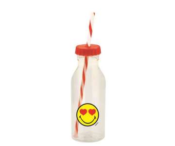 Soda Flasche m. Trinkhalm rot/Emoticon love 55cl