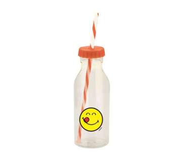 Soda Flasche m. Trinkhalm coral/Emoticon yummy 55cl