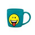 Smiley Porz. Kaffeetasse auqa blau/Emoticon zwinkern 20cl