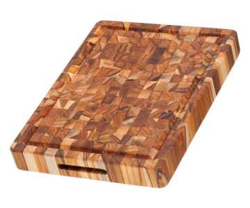 Teak Hackblock/Servierbrett m. Saftrille, 40.5x30.5x5 cm