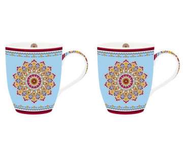 Bohemian 2er Set Porzellanbecher 350 ml, blau