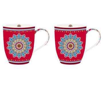 Bohemian 2er Set Porzellanbecher 350 ml, rot