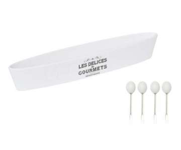 Les Delices des Gourmets Olivenboot mit 4 Picks, 28x4 cm