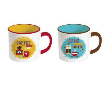 Retro Break Coffee 2er Set Keramikbecher 300 ml, gelb u. b