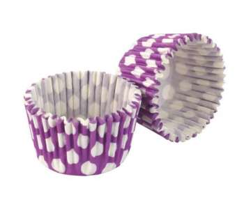 Cupcake Formen weiss/violet gepunktet, 32 Stk.