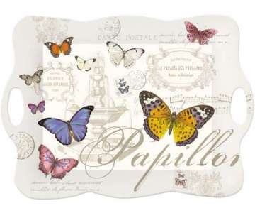 Papillons Tablett m. Griffen, 53x38 cm