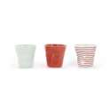 3er Set Knitterbecher 8cl, weiss/rot/weiss-rot gestreift