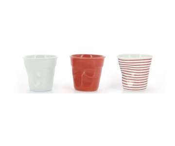 3er Set Knitterbecher 8cl, weiss/rot/weiss-rot gestreift