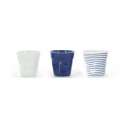 3er Set Knitterbecher 8cl, weiss/blau/weiss-blau gestreift