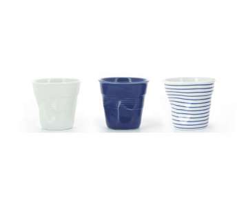 3er Set Knitterbecher 8cl, weiss/blau/weiss-blau gestreift