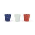 3er Set Knitterbecher 8cl, blau/weiss/rot