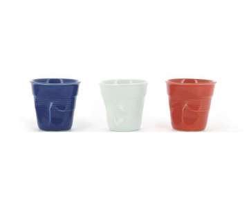 3er Set Knitterbecher 8cl, blau/weiss/rot