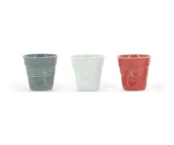 3er Set Knitterbecher 8cl, grau/weiss/rot