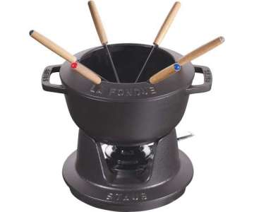 Fondue Set schwarz m. 2 Griffen, rund. 18 cm