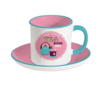 Retro Break Tee Keramikbecher m. Unterteller 225 ml, pink